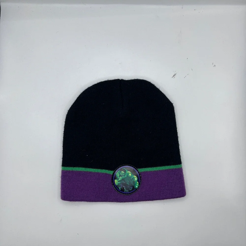 Marvel Hulk Beanie Hat Unisex OSFM Black Purple Reversible 2003 Vintage‎ Knit